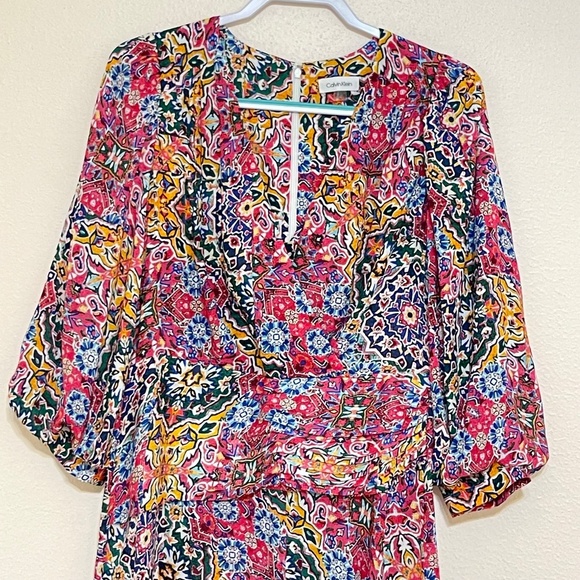 Calvin Klein Women's V-Neck Knee Length Dress with Puffed Sleeves Size 10 - Picture 12 of 16